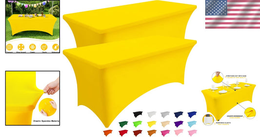 8FT Elastic Fitted Table Covers - 2 Pack Yellow Spandex for Weddings and Parties
