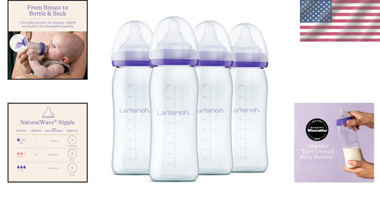 4 Pack Anti-Colic Vented Glass Baby Bottles – 8 Oz, BPA-Free and Dishwasher Safe