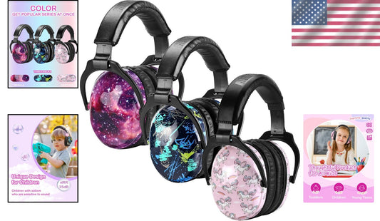 Adjustable Noise Cancelling Earmuffs for Kids - 3 Pack with Bright Designs