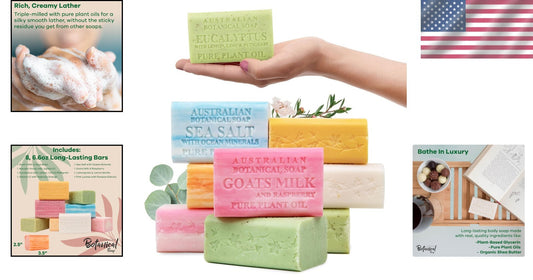 Long-Lasting Variety Pack of 8 Triple Milled 6.6oz Soap Bars for All Skin Types