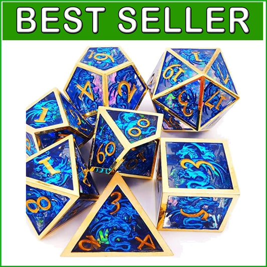 Eco-Friendly Blue Dragons Polyhedral Dice Set - 7 Hollow Metal/Resin Variety