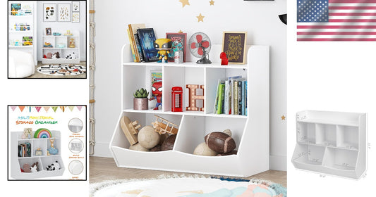 Stylish Toy Storage Organizer & Bookcase with 8 Cubbies for Kids' Playrooms