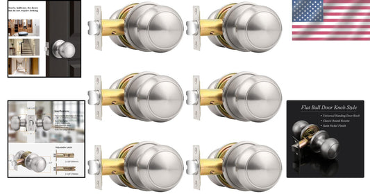 Elegant Brushed Nickel Round Door Knobs – 6 Pack Passage Handles for Interiors