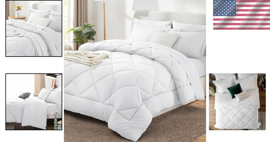 7-Piece King Size Comforter Set - Soft White Luxury Bedding for All Seasons