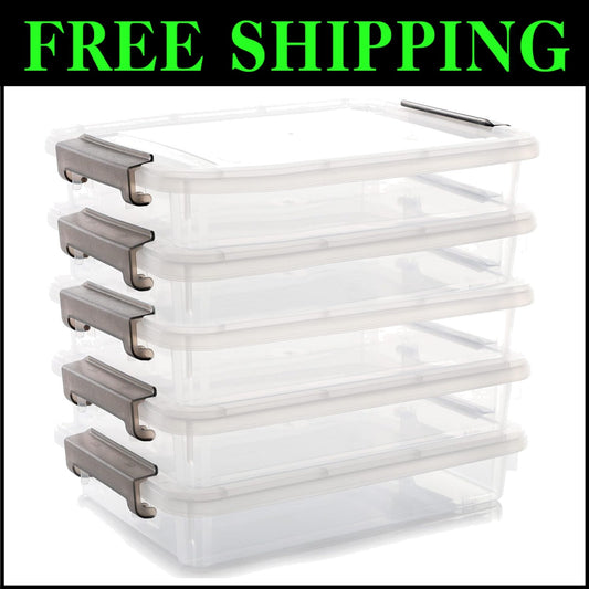 Citylife 5-Pack Stackable Clear Storage Bins with Lockable Lids for Documents