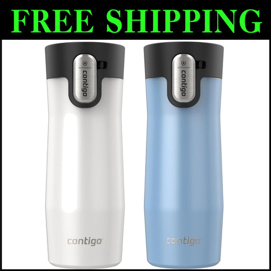 16 oz AUTOSEAL Vacuum-Insulated Travel Mug - Leak-Proof, 2-Pack in Frosted Pearl