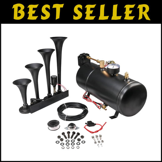 Heavy-Duty 4 Trumpet Air Horn System with Anti-Corrosion Finish - 150 PSI
