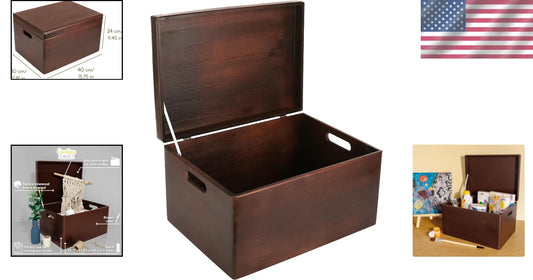 Versatile Large Pine Wood Keepsake Chest with Hinged Lid - Ideal Gift Storage