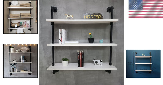 30 Inch Adjustable Industrial Floating Shelves - Wood and Metal Pipe Design