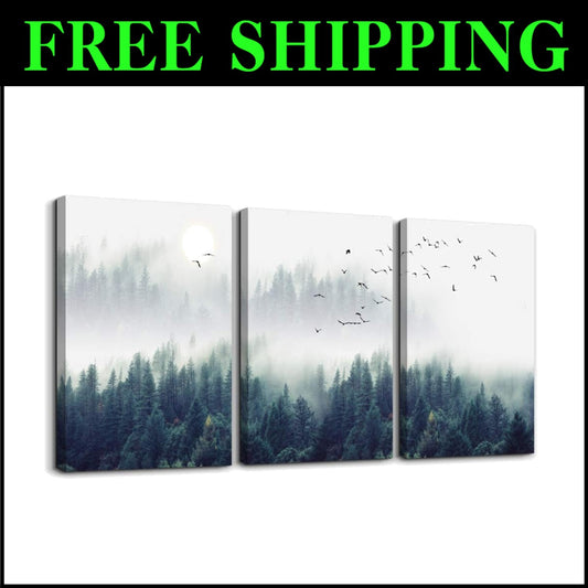 Elegant Forest Trees Landscape Canvas Art - Stretched & Framed Set of 3