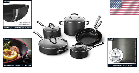 Professional 10-Piece Non-Stick Cookware Set - Hard-Anodized Aluminum Design