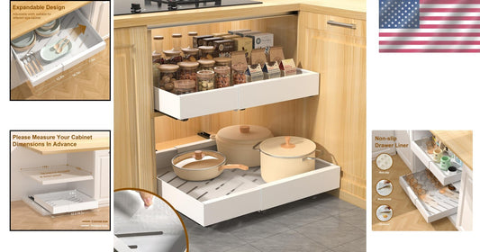 Expandable 2PCS Heavy-Duty Pull Out Drawer Organizers for Versatile Kitchens