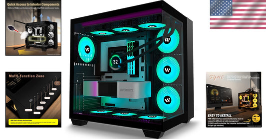 Efficient Mid-Tower Gaming Case: 9 ARGB Fans, Dual Glass, 360mm Radiator Support