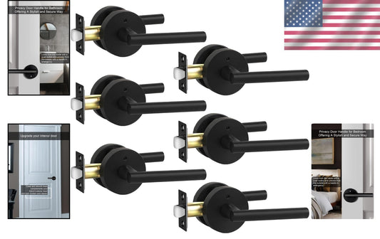 Zinc Alloy Matte Black Privacy Lever Door Handle - 6 Pack with Installation Kit