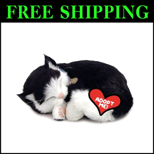 10.75 Inch Lifelike Stuffed Black & White Kitten - Ideal for Pet Lovers and Kids
