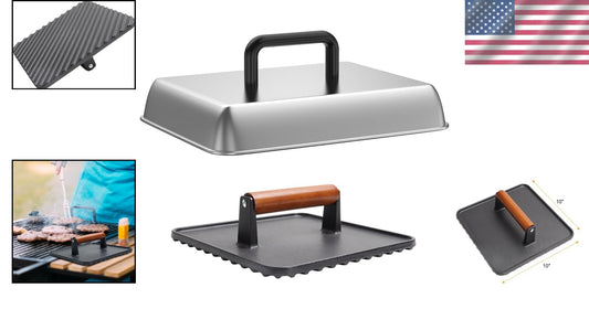 Stainless Steel Basting Cover & Cast Iron Smash Press - Essential Grill Tools