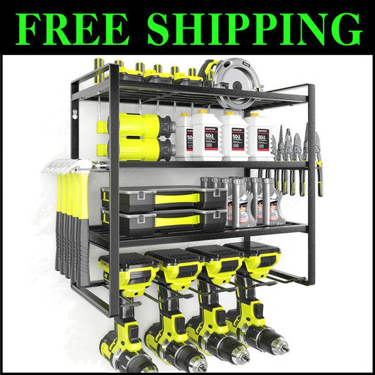 Heavy-Duty Wall-Mount Power Tool Organizer with 4-Tier Capacity - Garage Storage