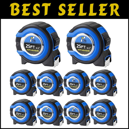 Retractable Measuring Tape 10-Pack – 25ft Steel Blades with Easy-Read Design