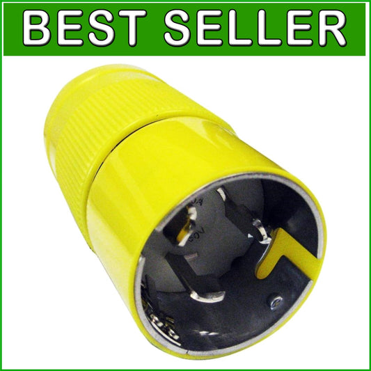 Durable Yellow 50A Locking Plug with Ribbed Grip for Marine Power Supply