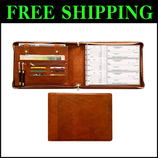 Elegant 7-Ring Check Binder Portfolio in Genuine Buffalo Leather - 600 Checks