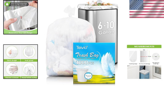 8-Gallon Clear Garbage Bags, 1200 Count - Strong & Versatile for Home & Office