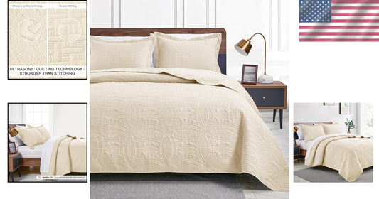 California King Coverlet Set - Durable Coin Pattern Quilt with Matching Shams