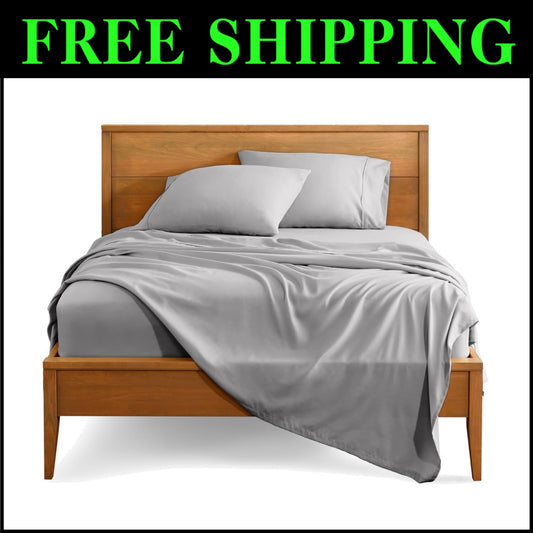 4-Piece Full XL Microfiber Bed Sheets with Deep Pockets - Light Grey Elegance