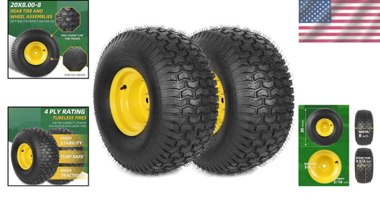 2-Pack 20x8 Tubeless Tire & Wheel Assemblies for John Deere Riding Mowers