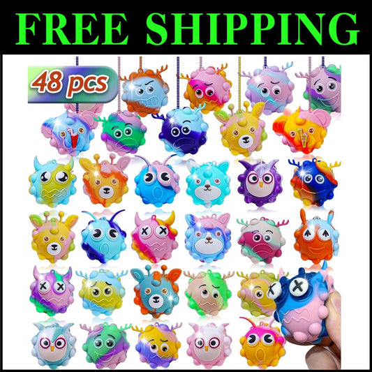 48 Pack Animal-Themed Pop Fidget Balls - Ideal Stress Relief Toys for All