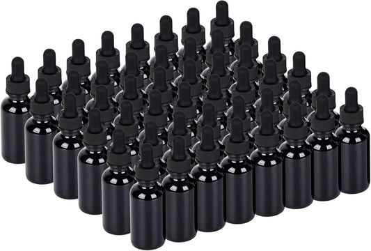 Secure 48-Pack Black Glass 1 oz Dropper Bottles - Essential Oils & Travel Ready