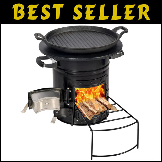 Charcoal Rocket Stove with Baking Tray and Carry Bag for Camping Adventures