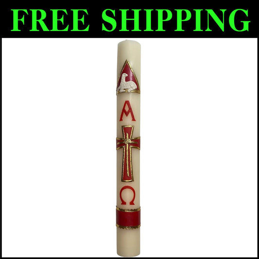 Large 18in Unscented Paschal Candle with Bow - Perfect for Easter Celebrations