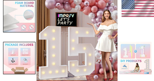 4FT Light Up Marquee Number 15 - DIY Party Decoration for Milestone Celebrations