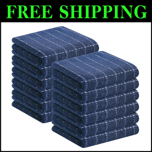 Elegant 12-Pack of Cotton Dish Towels - 13x28 Checkered for Quick Drying & Care