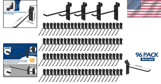 6-Inch Matte Black Slatwall Hooks - 96 Heavy Duty Hooks for Durable Organization