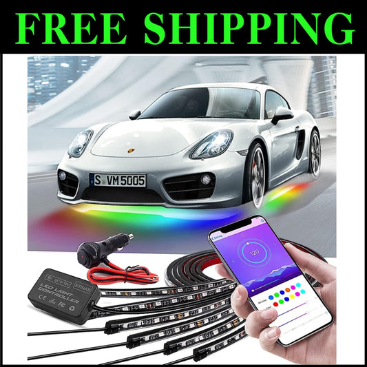 Bluetooth Car Underglow Lights Kit - 6 Waterproof LED Strip Lights for All Cars