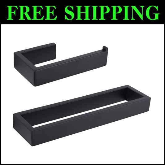 Contemporary Stainless Steel Bathroom Set with Matte Black Towel Ring & Holder