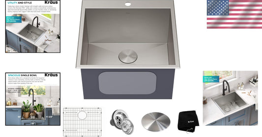 Durable 22-Inch Stainless Steel Laundry Sink with Premium Bottom Grid Included