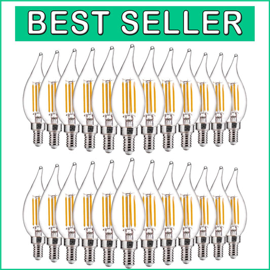 Elegant 24 Pack Dimmable E12 LED Chandelier Bulbs - 40W Incandescent Equivalent