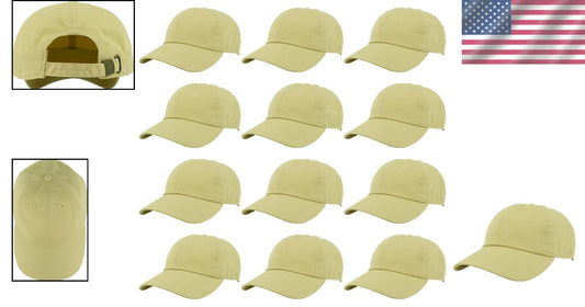 Wholesale Bulk of 12 Light Yellow 100% Cotton Adjustable Baseball Caps