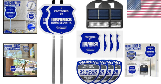 2 Solar LED Security Signs with 'Protected By' Stickers - Home Protection Kit