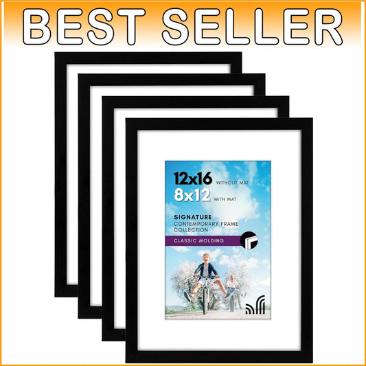 Classic Black Photo Frames - 12x16/8x12 Set of 4 for Vertical/Horizontal Display