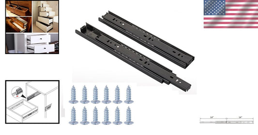 14-Inch Full Extension Drawer Slides - Stainless Steel, Noise-Free Glide