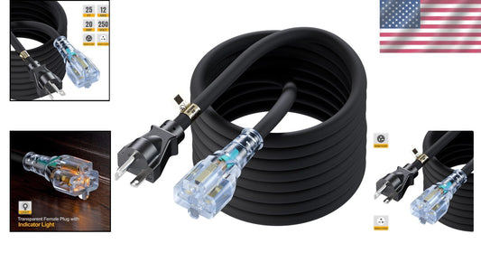 25-Feet / 7.65M Heavy Duty 20 Amp Nema 6-20P Extension Cord with Indicator Light