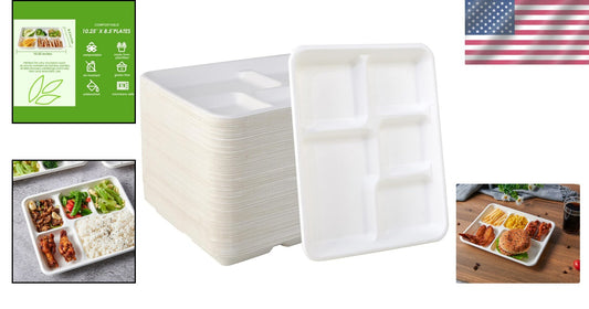 Biodegradable 5-Compartment Paper Plates - Perfect for School Lunches & Parties