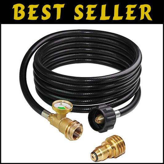 12-Foot Propane Hose with Gauge - Ideal for Grills and RV Connections