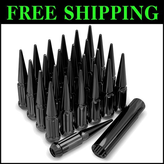 Durable Black 1/2"-20 Spline Spike Lug Nut Set - 25 Pack with Extra Spike