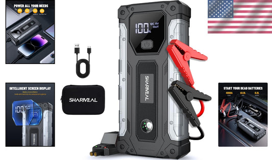 Robust 4000 Amp Jump Starter Pack with Integrated Safety Features & LED Light