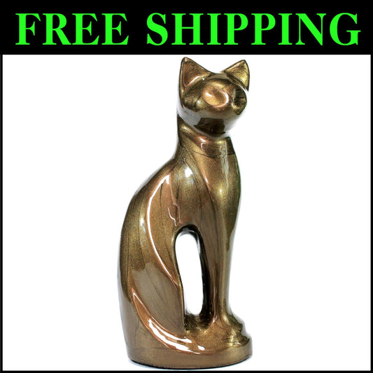 Elegant Cat-Shaped Metal Cremation Urn - 9" Memorial Container for Pet Ashes