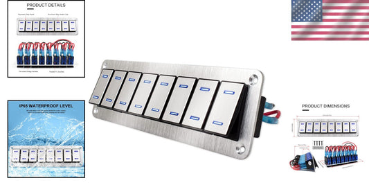 8 Gang Waterproof Aluminum Rocker Switch Panel: Ideal for Marine & Automotive